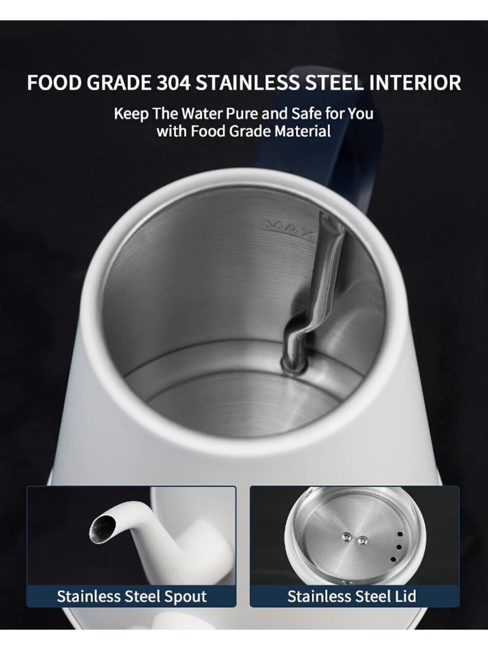 1.0L White Gooseneck Electric Kitchen Kettles Stainless Steel BPA Free Pour Over - Picture 4 of 7